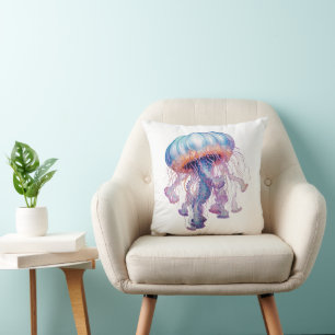 Colourful watercolor Jellyfish design Cushion