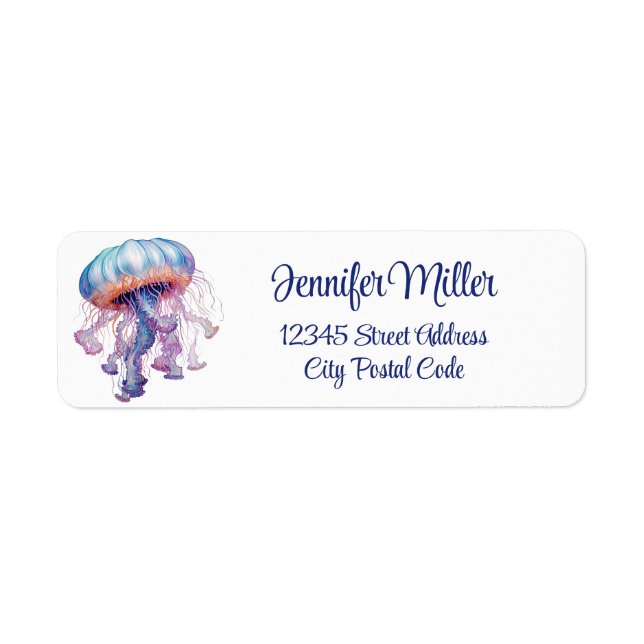 Colourful watercolor Jellyfish design Return Address Label (Front)