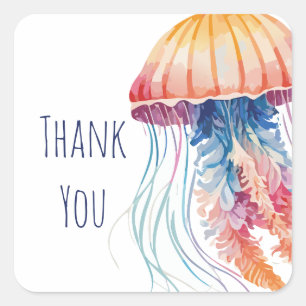 Colourful Watercolor Jellyfish Thank You Square Sticker