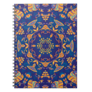 Colourful watercolor kaleidoscope mandala. Orienta Notebook