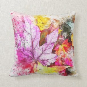 Colourful Watercolor Leaves Cushion
