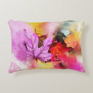 Colourful Watercolor Leaves Decorative Cushion