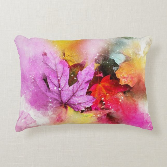 Colourful Watercolor Leaves Decorative Cushion (Front)