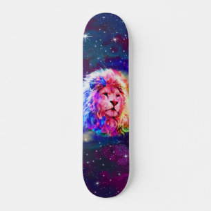 Colourful Watercolor Lion Space Skateboard