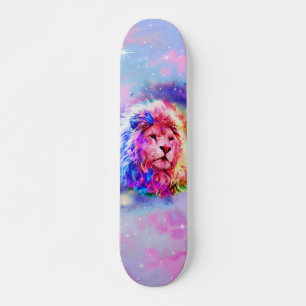 Colourful Watercolor Lion Space Skateboard