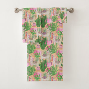 Colourful Watercolor Llama Pattern Bath Towel Set