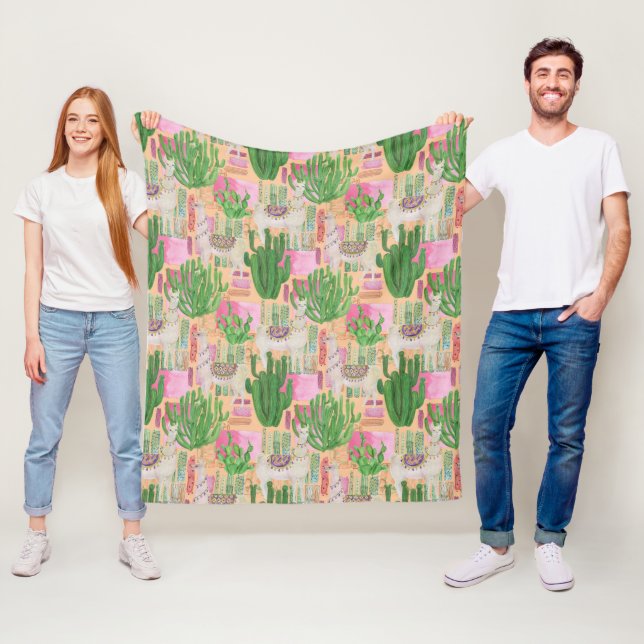 Colourful Watercolor Llama Pattern Fleece Blanket (In Situ)