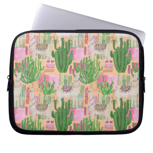 Colourful Watercolor Llama Pattern Laptop Sleeve (Front)