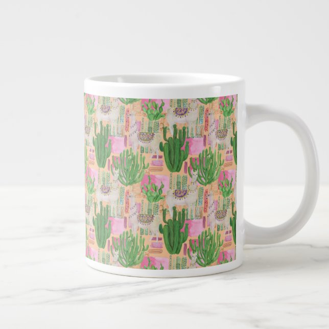Colourful Watercolor Llama Pattern Large Coffee Mug (Right)