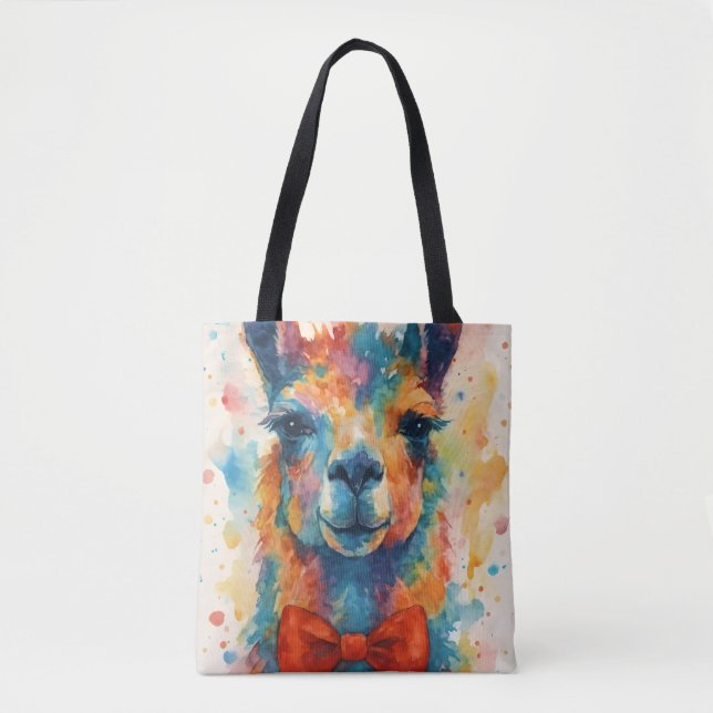 Colourful Watercolor Llama Tote Bag (Front)
