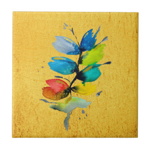 Colourful watercolor loose abstract floral ceramic tile