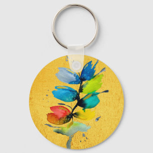 Colourful watercolor loose abstract floral key ring