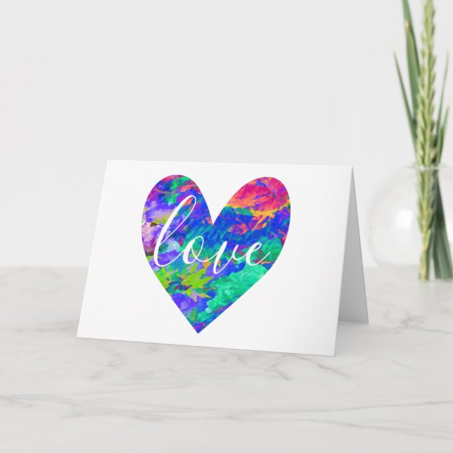 Colourful Watercolor Love Heart Valentine's Day Card (Front)