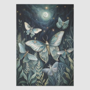 Colourful Watercolor Luna Moth & Moon Decoupage Tissue Paper