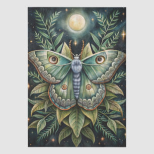 Colourful Watercolor Luna Moth & Moon Decoupage Tissue Paper
