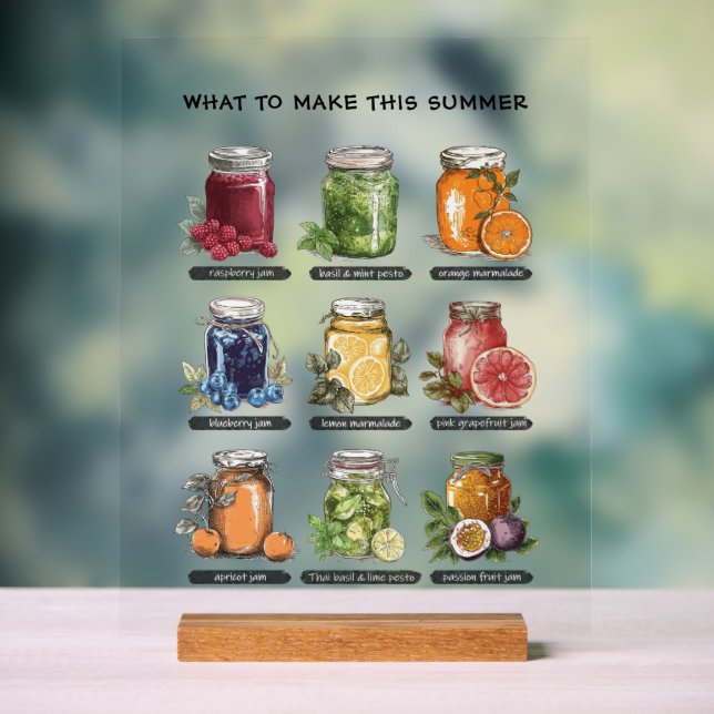 Colourful Watercolor Mason Jar Summer Food Art Acrylic Sign (Neutral)