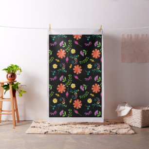 Colourful Watercolor Mexican Fiesta Flowers Fabric