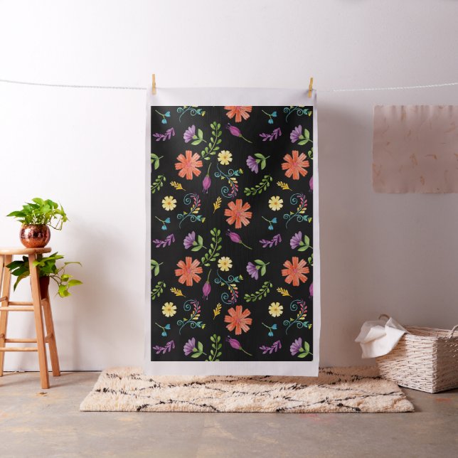 Colourful Watercolor Mexican Fiesta Flowers Fabric (In Situ)