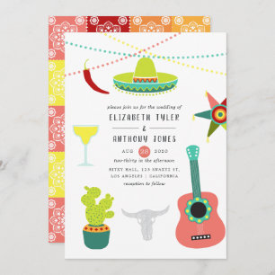 Colourful Watercolor Mexican Fiesta Wedding Invitation