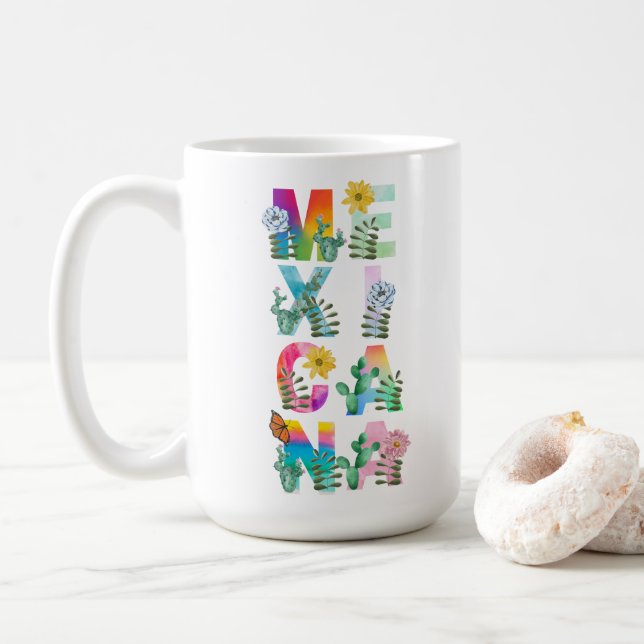 Colourful Watercolor Mexicana Female Coffee Mug (With Donut)