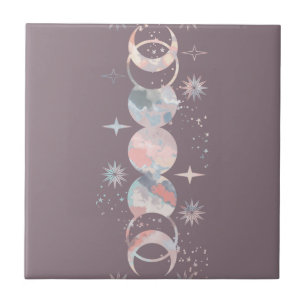 Colourful Watercolor Moons Ceramic Tile