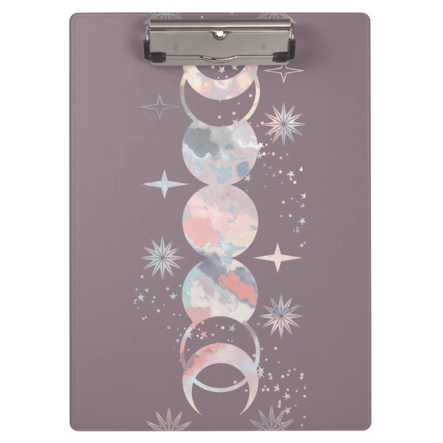 Colourful Watercolor Moons Clipboard (Front)