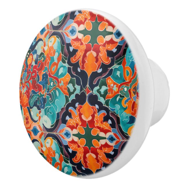 Colourful Watercolor Moroccan Tile Pattern Ceramic Knob (Right)