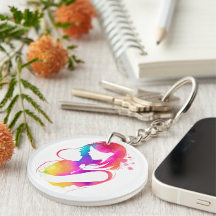 Colourful Watercolor Mother and Baby Silhouette Ac Key Ring