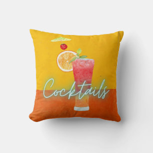 Colourful Watercolor & Neon Tropical Cocktails  Cushion