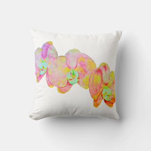 Colourful watercolor orchid painting  cushion