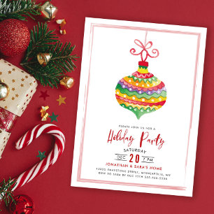 Colourful Watercolor Ornament Holiday Party Invitation