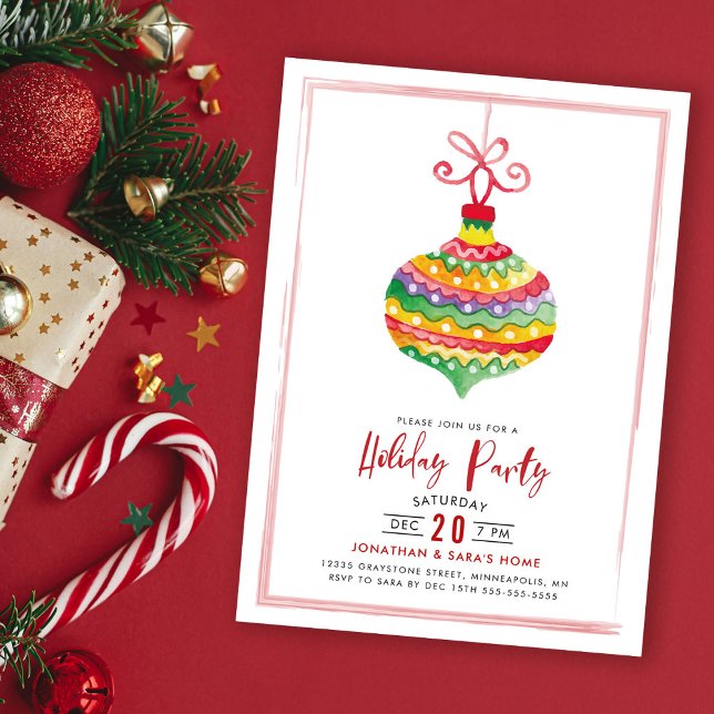 Colourful Watercolor Ornament Holiday Party Invitation (Creator Uploaded)