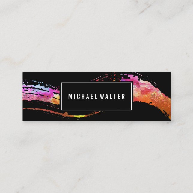 Colourful Watercolor Paint Brushed Mini Business Card (Front)