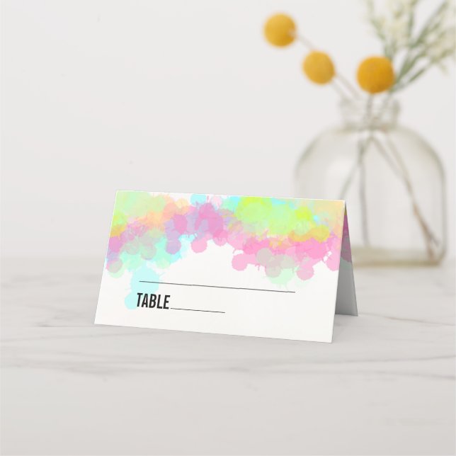 Colourful Watercolor Paint Splatters Place Card (Front)