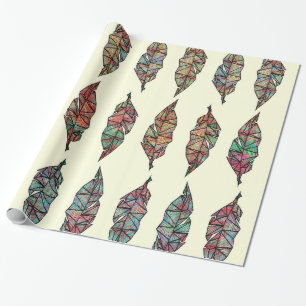 Colourful Watercolor Painted Geometric Feathers Wrapping Paper