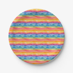 Colourful Watercolor Painting of Mountains Paper Plate