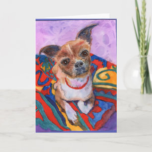 Colourful watercolor painting of sweet chihuahua card