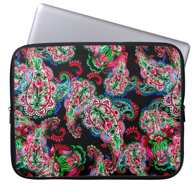 Colourful watercolor paisley floral illustration p laptop sleeve (Front)