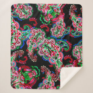 Colourful watercolor paisley floral illustration p sherpa blanket