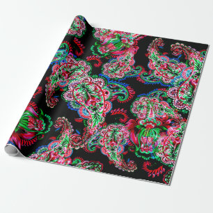 Colourful watercolor paisley floral illustration p wrapping paper