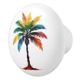 Colourful Watercolor Palm Tree Ceramic Knob