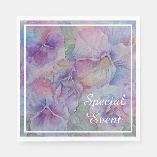 Colourful Watercolor Pansies Party Napkin (Front)