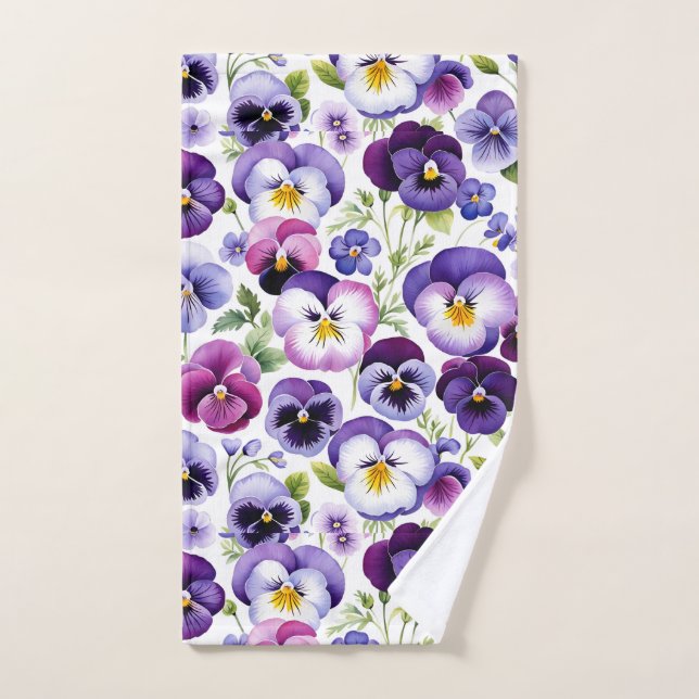 Colourful Watercolor Pansy Flowers White Backgroun Hand Towel (Hand Towel)