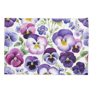 Colourful Watercolor Pansy Flowers White Backgroun Pillowcase