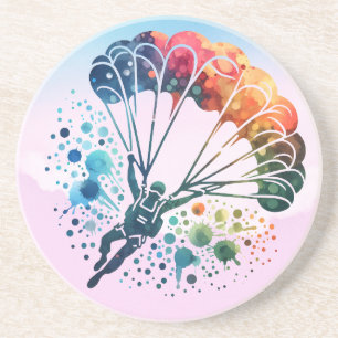 Colourful Watercolor Parachutist Coaster