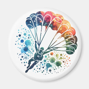 Colourful Watercolor Parachutist Magnet
