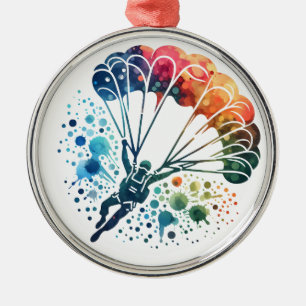Colourful Watercolor Parachutist Metal Ornament