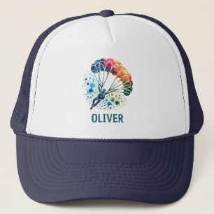 Colourful Watercolor Parachutist Personalised Trucker Hat