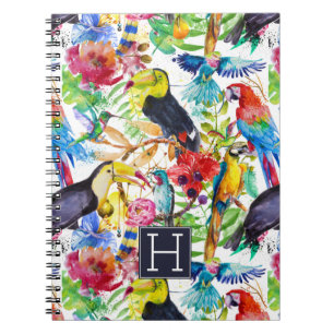 Colourful Watercolor Parrots Add Your Initial Notebook