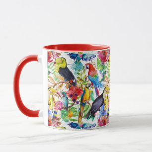 Colourful Watercolor Parrots Mug